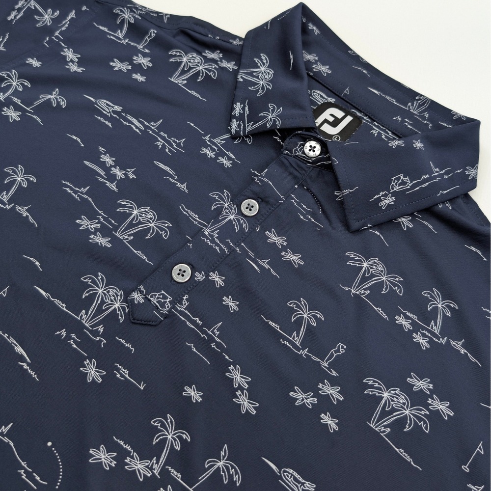 FootJoy Tropic Golf Print‎ Lisle Polo Men's Large Navy Blue Performance Golf
